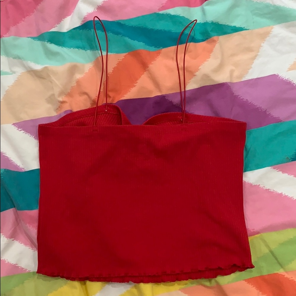 Red Ribbed Crop Top - Picture 2 of 3